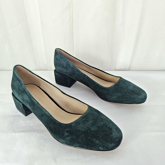 Trenery Green Suede Leather Low Block Heel Size 38 - Picture 5 of 11